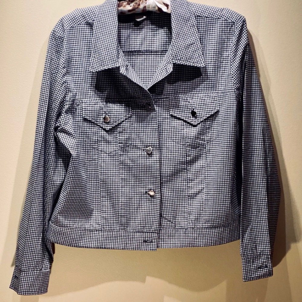 🌟HP🌟VTG 90s Black/White Gingham Denim Style Jacket
